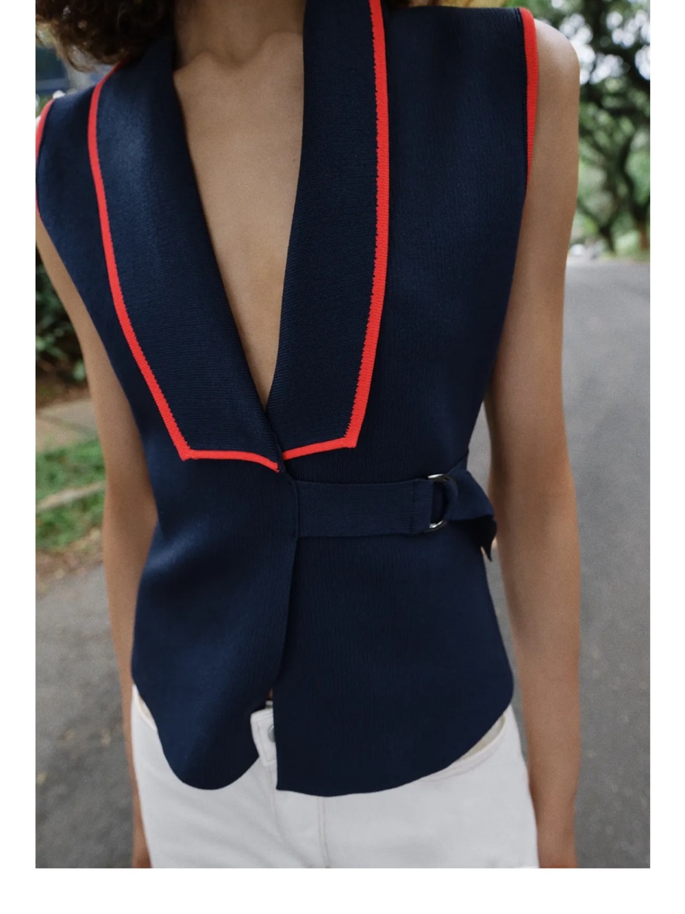 Zara Navy Sleeveless V-Neck Vest with Red Trim